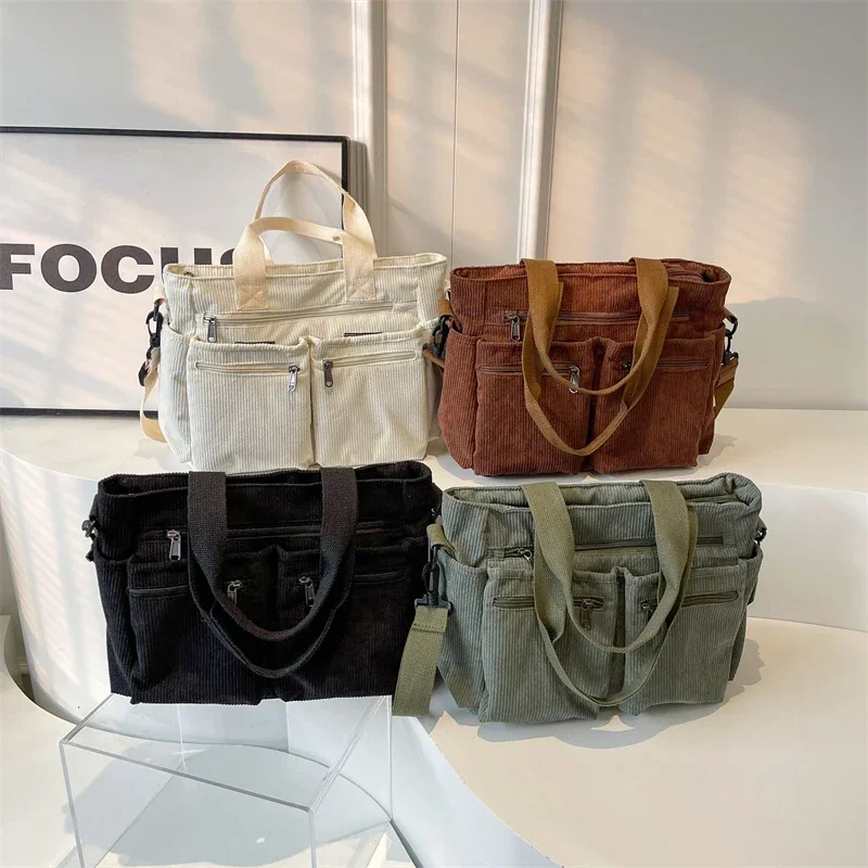 Large Capacity Corduroy Zipper Ladies Tote Bags 2024 High Quality Shoulder Bags on Sale Classics Concise Bags Bolso Mujer