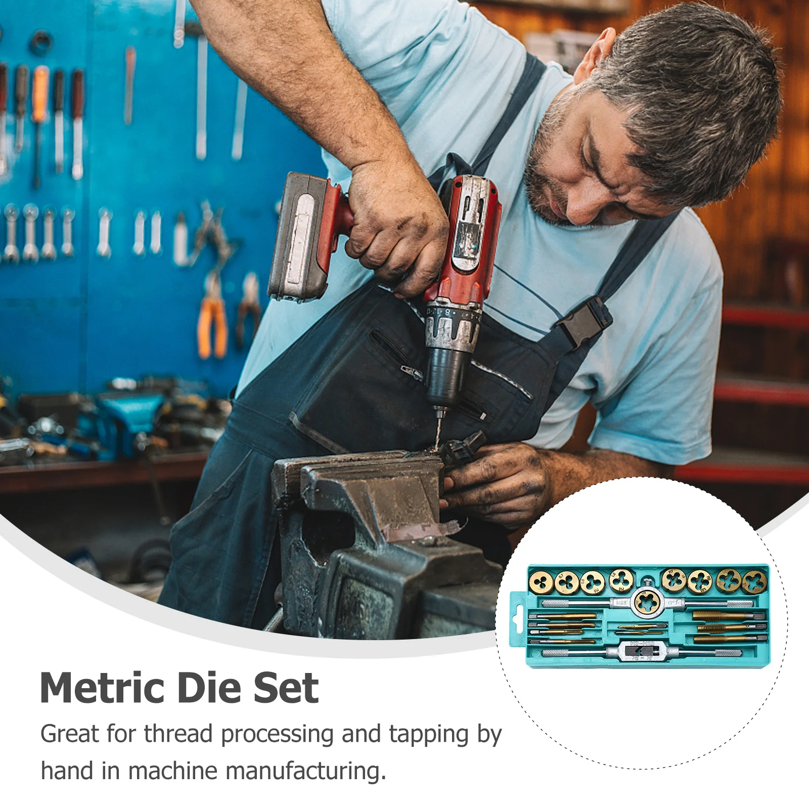 1 Set di maschietti metrici Set di utensili per maschiatura con filettatura in acciaio per il funzionamento manuale Chiave per maschi con manico portatile con filettatura e scatola di immagazzinaggio