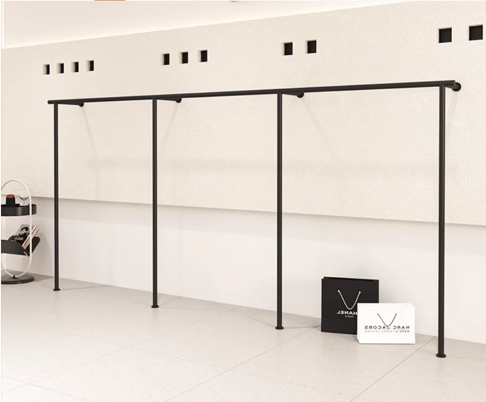 

Clothing store display shelves, wall shelves, iron black floor shelves, men's and women's clothing store shelves