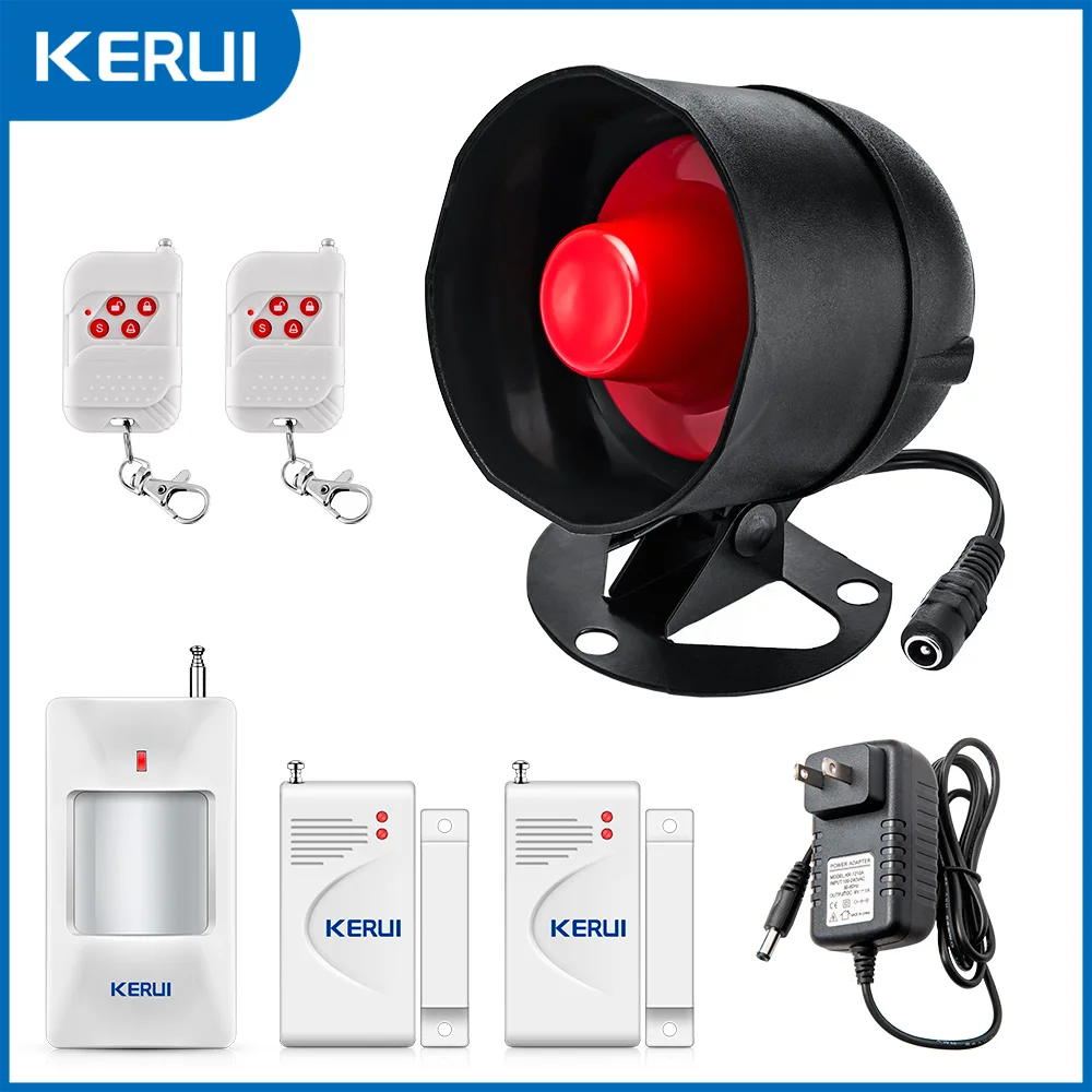 KERUI Sistema di allarme domestico wireless Kit sistema di allarme antifurto Sirena di allarme altoparlante con allarme da 110 dB Funziona con garage Casa Magazzino
