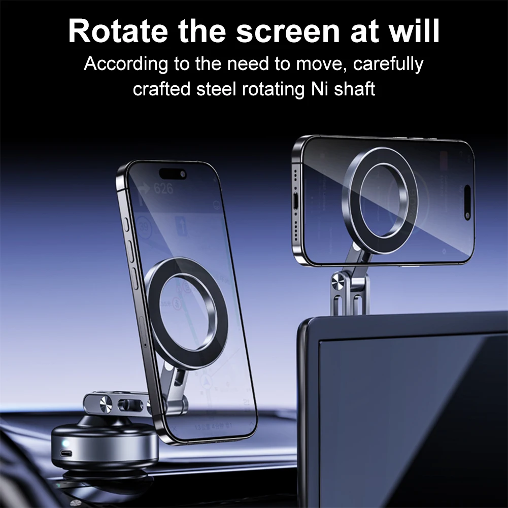 Para magsafe inteligente montagem do carro dobrável magnético adsorção a vácuo ventosa suporte elétrico vácuo giratória para iphone