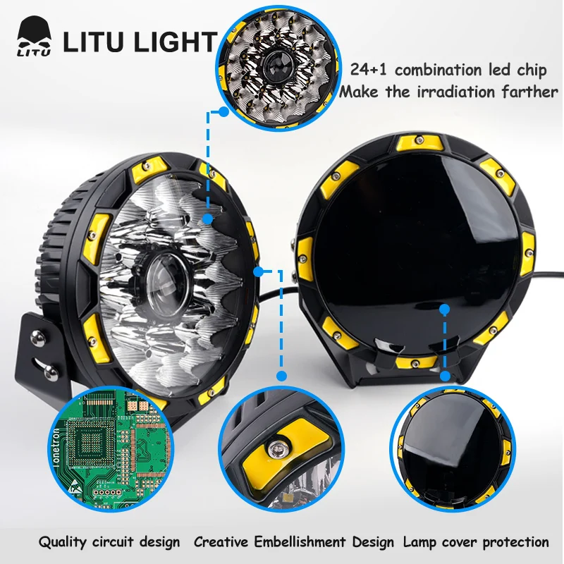 LITU LED Driving Work Light 9 Inch Round Combo Beam Super Bright IP68 Waterproof Headlamps for Offorad 4x4 Truck Pickup UTV SUV