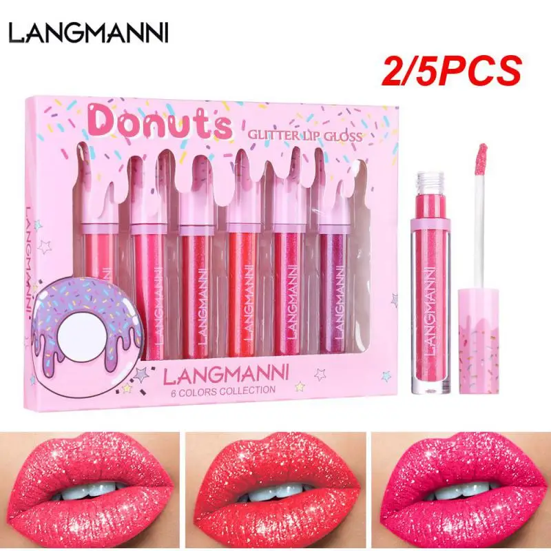 2/5PCS LangmanniSet Matte Lip Gloss Pearlescent Long-lasting Waterproof Non-fading Non-stick Cup Metallic Lip Glaze TSLM2