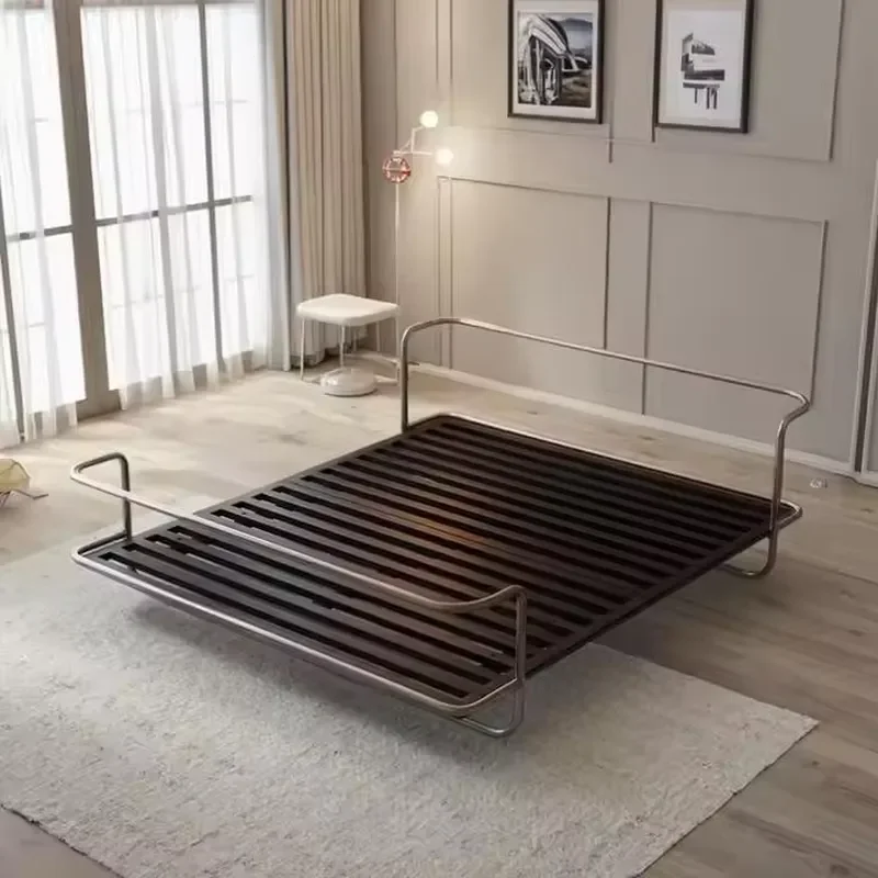 FY Metal Bed Frame Modern Stainless Steel Double Bed for Adults Heavy Duty Sturdy Platform Base No Box Spring Needed Noise