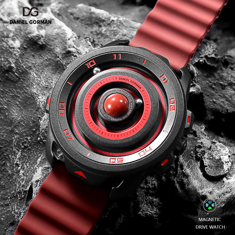 DANIEL GORMAN Red Planet Design Quartz Watch for Men Waterproof Luminous Sport Wristwatch with Magnetic Bead Pointers DG0525Red