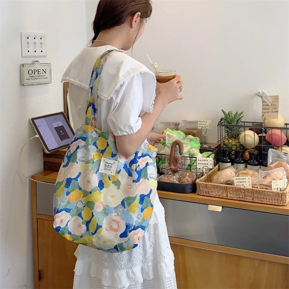 Large Capacity Shoulder Bag Fashion Vintage Floral Cotton Fabric Shopping Bags Handbags Book Bag Ladies