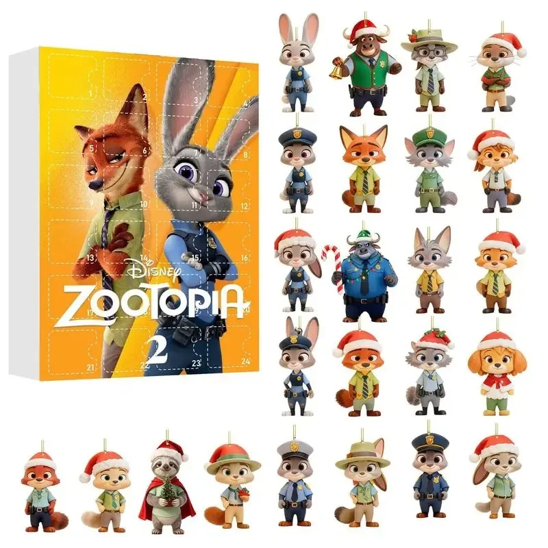 

@Zootopia 2 Адвент-календарь аниме 2d плоский 24-дневный календарь обратного отсчета кулон коробка-сюрприз мультфильм Рождественская загадочная коробка подарки