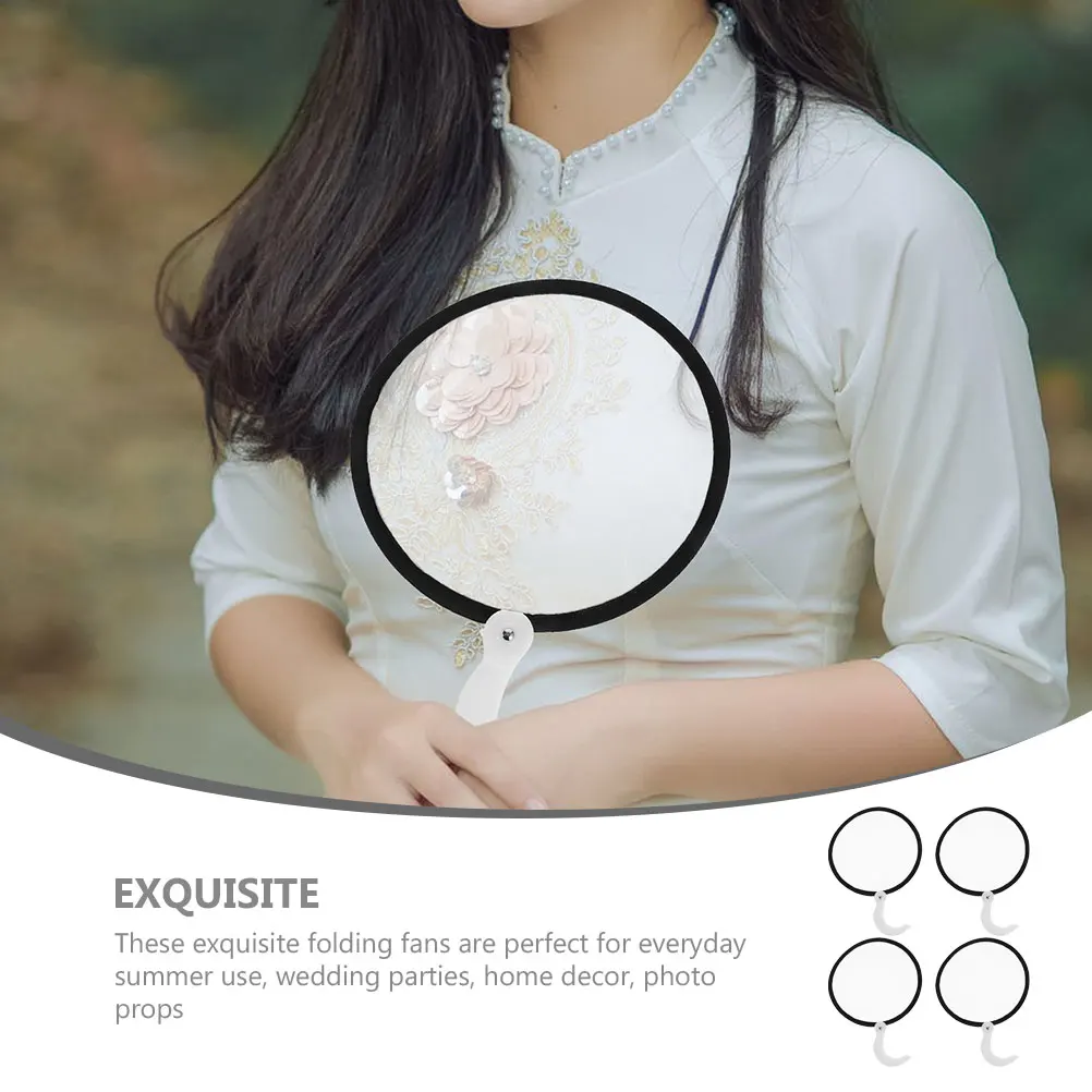

4 Pcs Folding Round Fans Retro H held Foldable Dance Cloth Performance Decorative Wedding Party Home Props Summer Portable