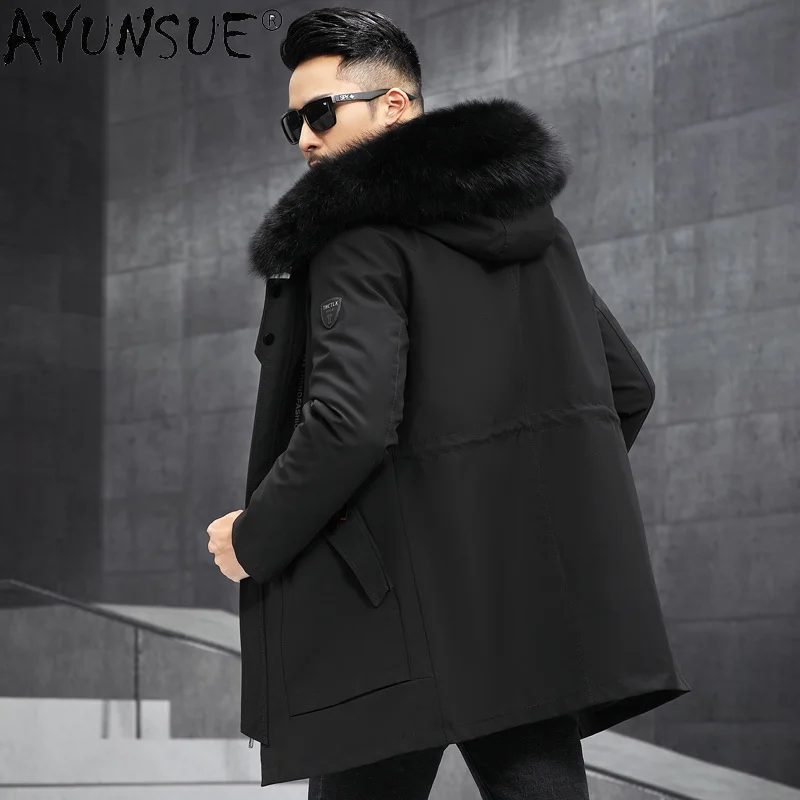 

Winter Mens Jacket Hooded Warm Real Fox Fur Collar Coats Rabbit Liner Man Parkas Clothes Chaquetas Hombre WPY