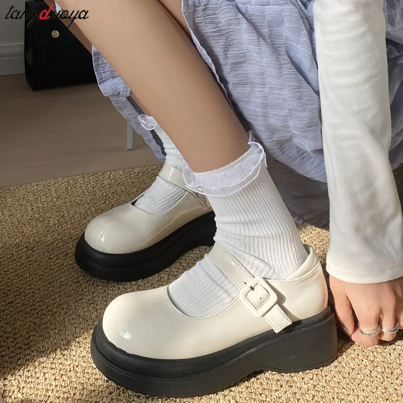 Cute Harajuku Mary Jane Shoes Women Thick-soled Shoes Japanese jk Uniform Original Girl College Style Lolita Shoes Oxford shoes