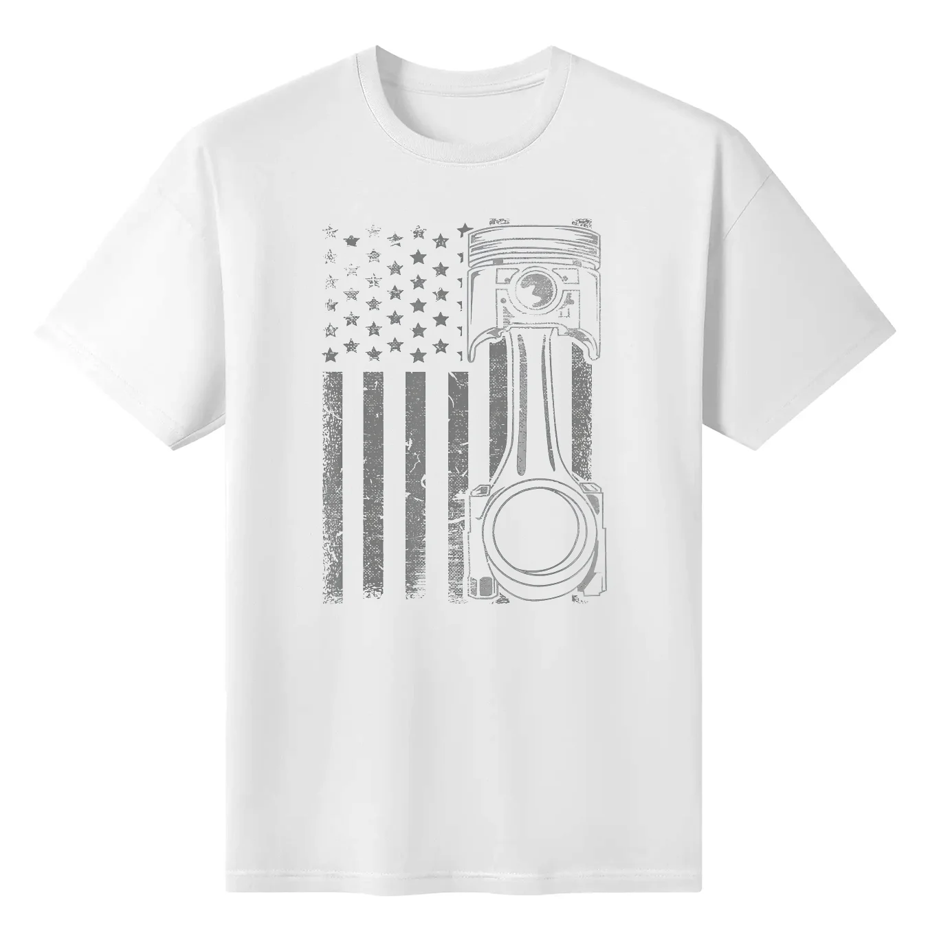 Vintage American Flag Piston Funny Muscle Car Mechanic T-Shirt For Men Clothing Women Tees High Quality 100%Cotton Short Sleeve