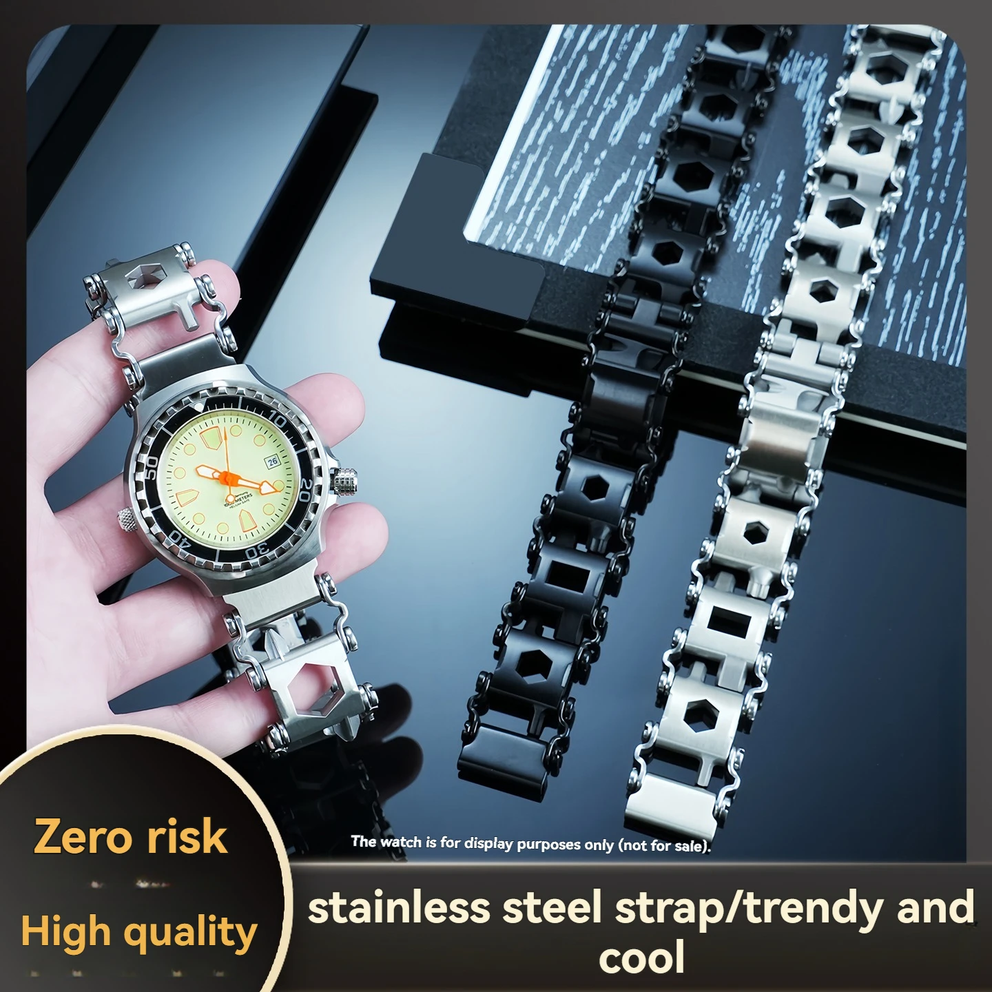 Suitable for Seiko Casio Lezeman strap multifunctional stainless steel hollow watch with outdoor stainless steel tool bracelet