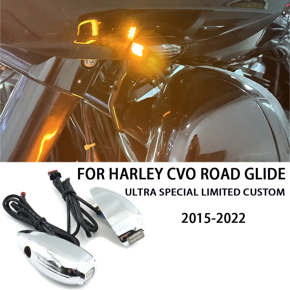 

For Harley CVO Road Glide Ultra Special Limited Custom NEW Motorcycle Accessories Gloss Black LED Front Turn Signals Chrome