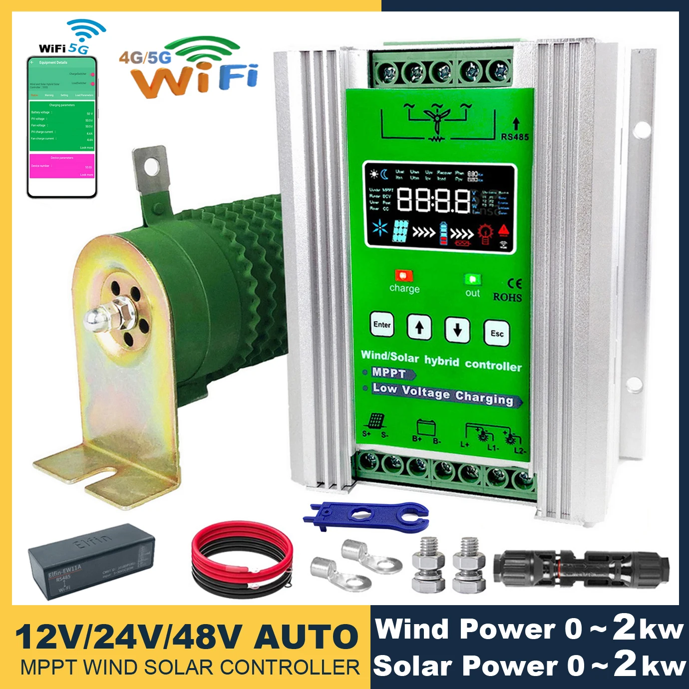 3000W Hybrid Wind Solar Charge Booster Controller Real MPPT Board With Wifi Monitor Solar Panel Regulator Lifepo4 with Equalizer