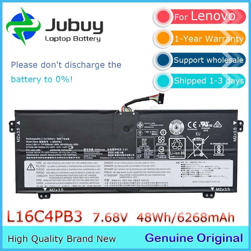 

L16C4PB3 7,68 В 48 Втч оригинальный аккумулятор для ноутбука Lenovo IdeaPad 720S-13IKB L16L4PB3 L16M4PB3