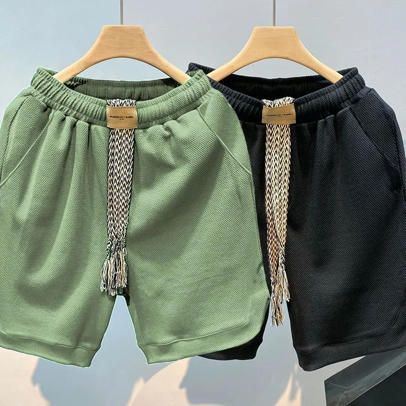 

Waffle Casual Men Shorts Summer Straight Cut Drawstring Quick-dry Pure Color Fashion Outdoor Sport Running Shorts