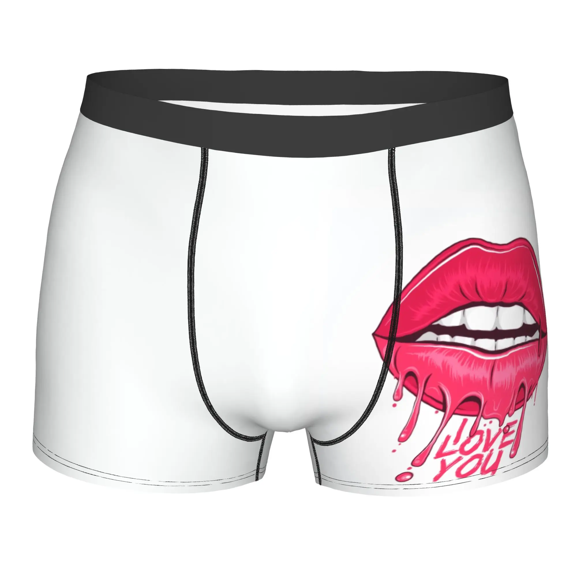 

Custom Male Novelty Sexy Red Lipstick Lips Love Underwear Boxer Briefs Breathable Shorts Panties Underpants