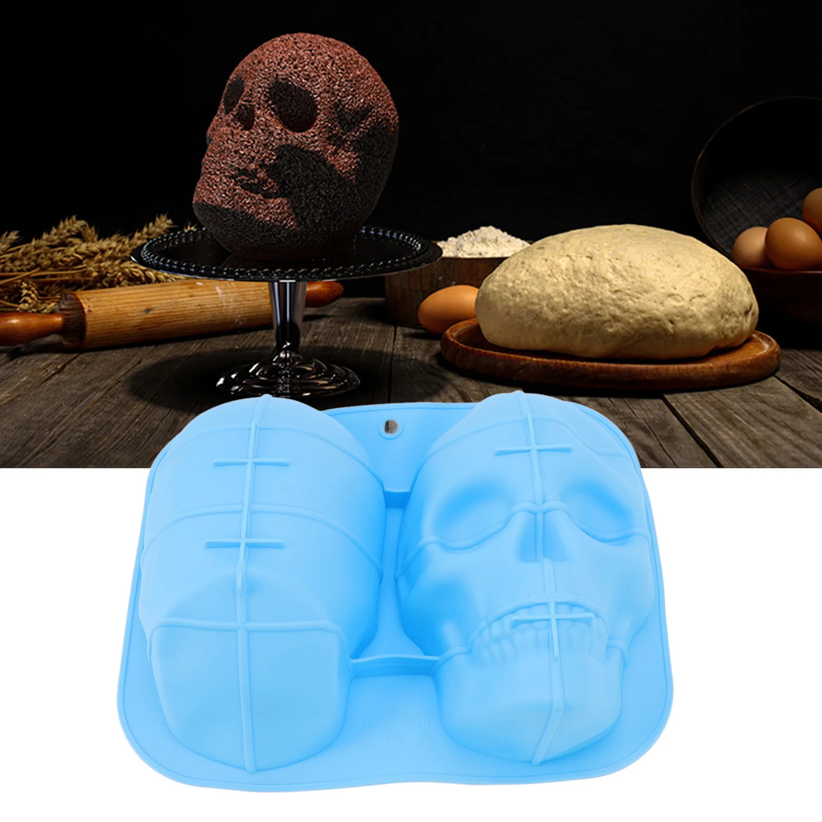 Skull Head Baking Mold Soft Silicone Halloween Skeleton Head Cake Molds For Cake Biscuit Chocolate Candy Ice