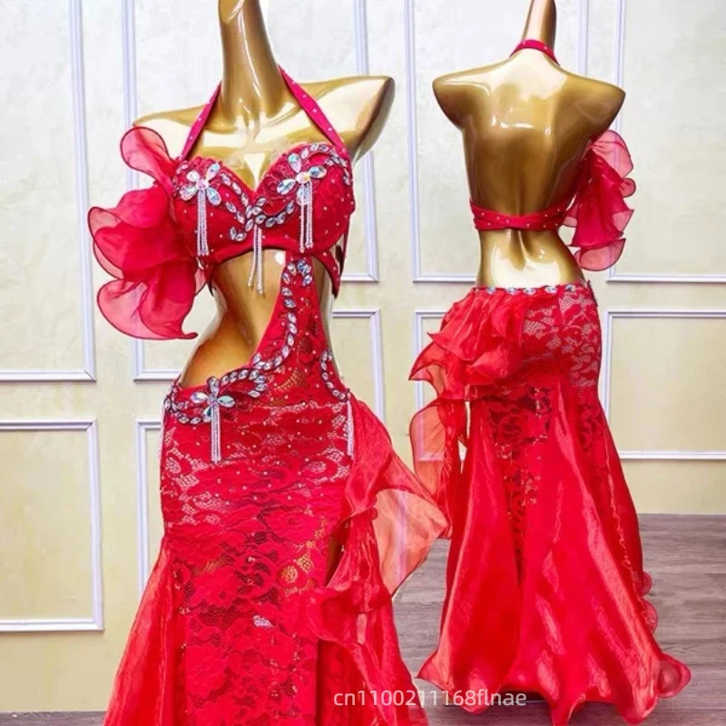 

Belly Dance Performance Costume 2025 New Lace Stage Costume Sexy and Atmospheric Women's Dance Stage Costume Set
