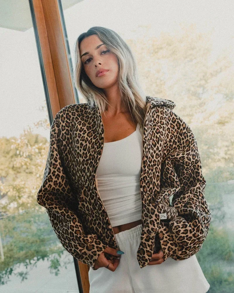 Leopard Print Plus Velvet Hooded Sweater American Retro 90s Lined with Plush Warm Zipper Shirt, Oversized Unisex Clothing Winter