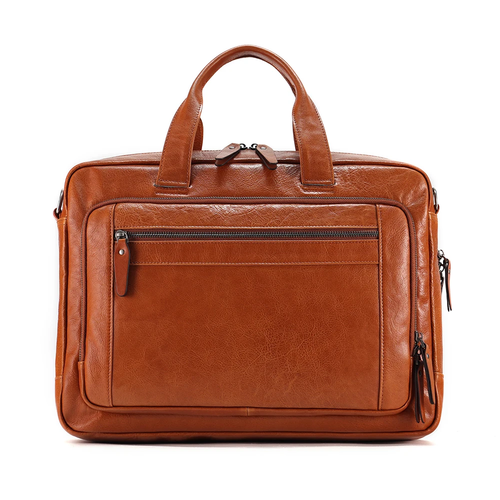 

Leather men's briefcase large capacity European and American retro business handbag cowhide 17 inch computer bag