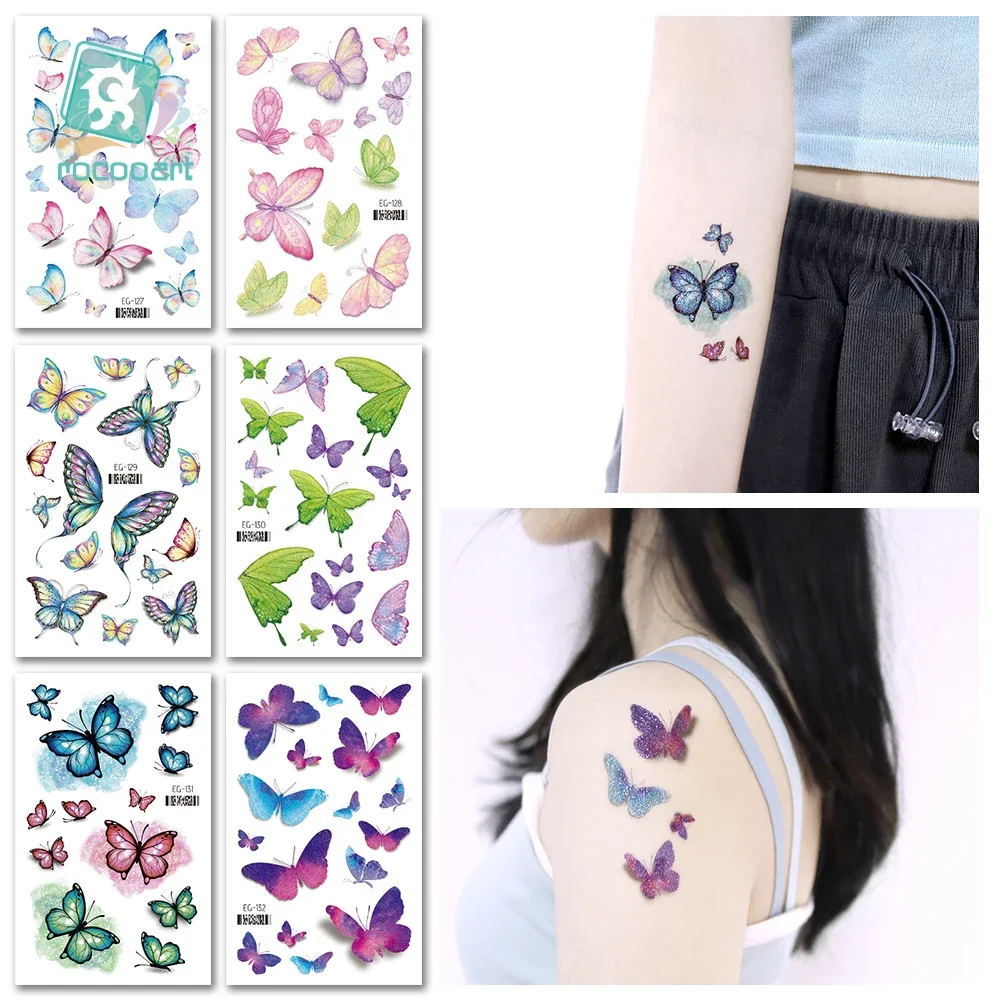 Glitter Butterfly Temporary Tattoo Sticker For Kids Girl Waterproof Tattoo Flash Colorful Face Tatoo Art Fake Tattoos Stickers