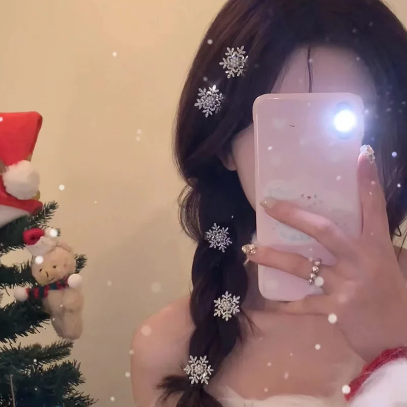 1/5pcs White Snowflake Pearl Hair Clip Winter Sweet Cute Bobby Pin Women Fashion Retro Flower Hairside Headwear Accessories