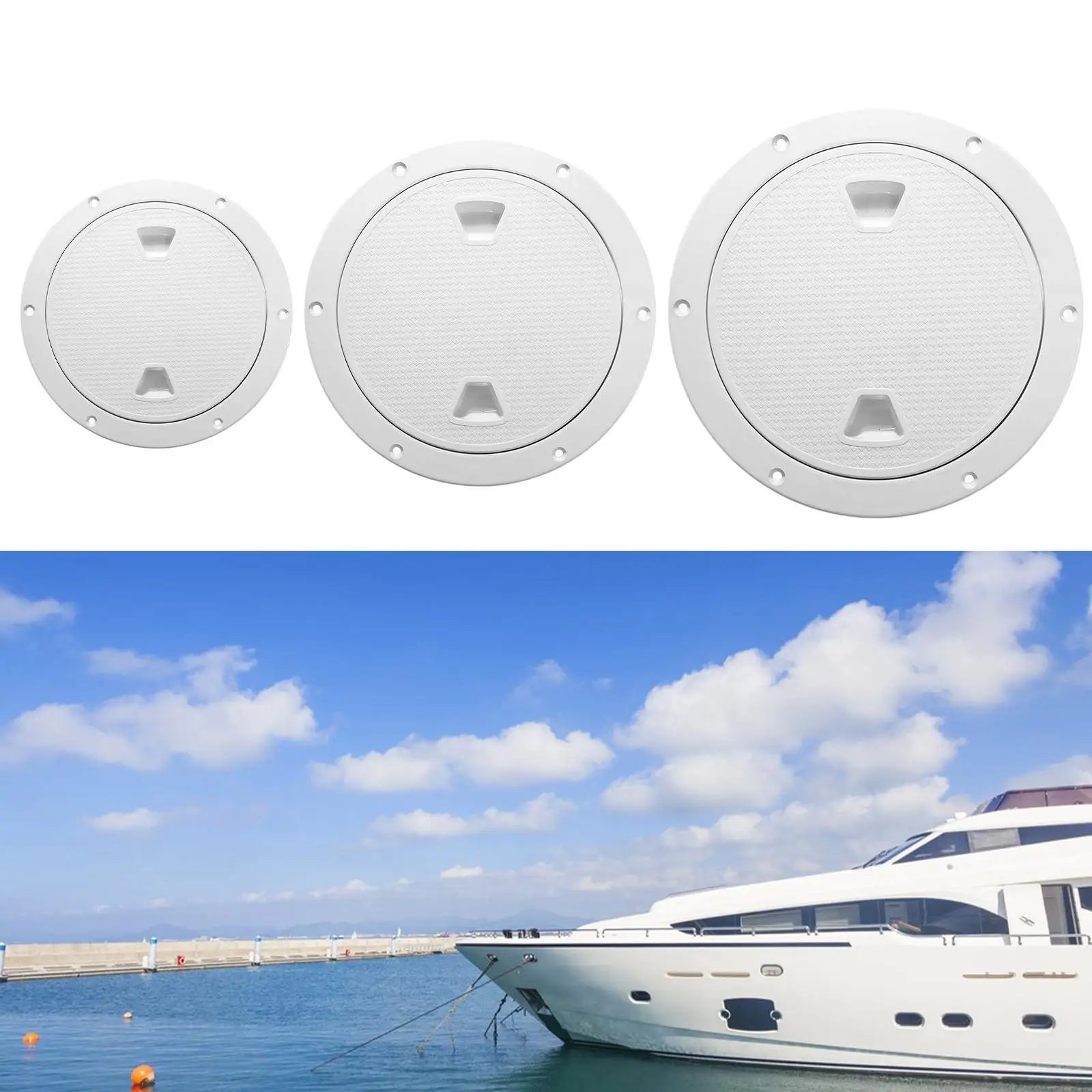 Boat Hatch Cover Ships White with Stainless Steel Screws Round RV Non Slip Leakproof Easily Install Marine Inspection Deck Hatch