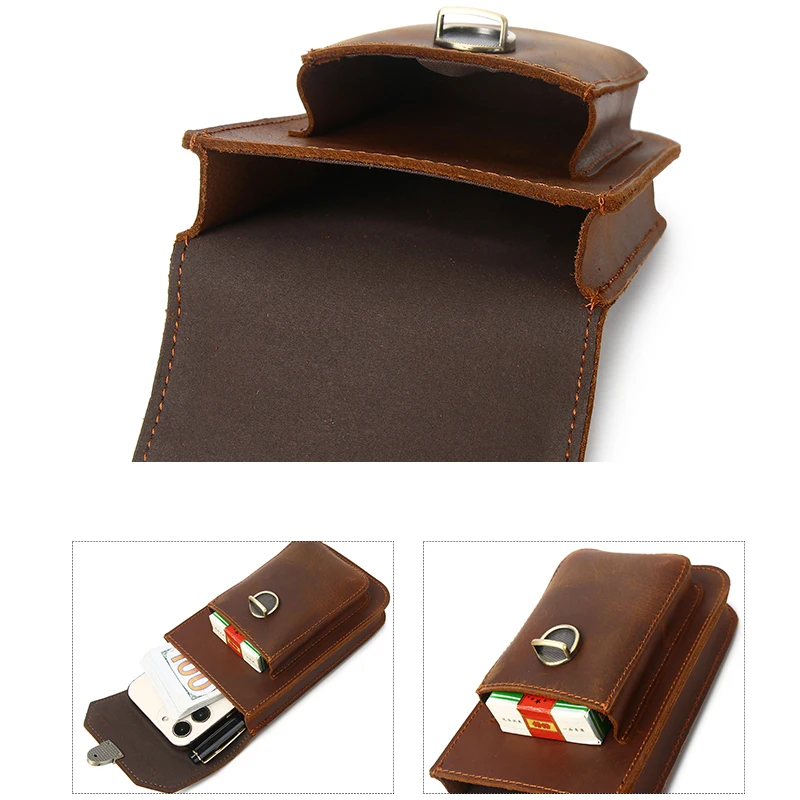 SCHLATUM Crazy Horse Leather Men Belt Pouch Vintage Casual Waist Bags 7-inch Mobile Phone Fanny Waist