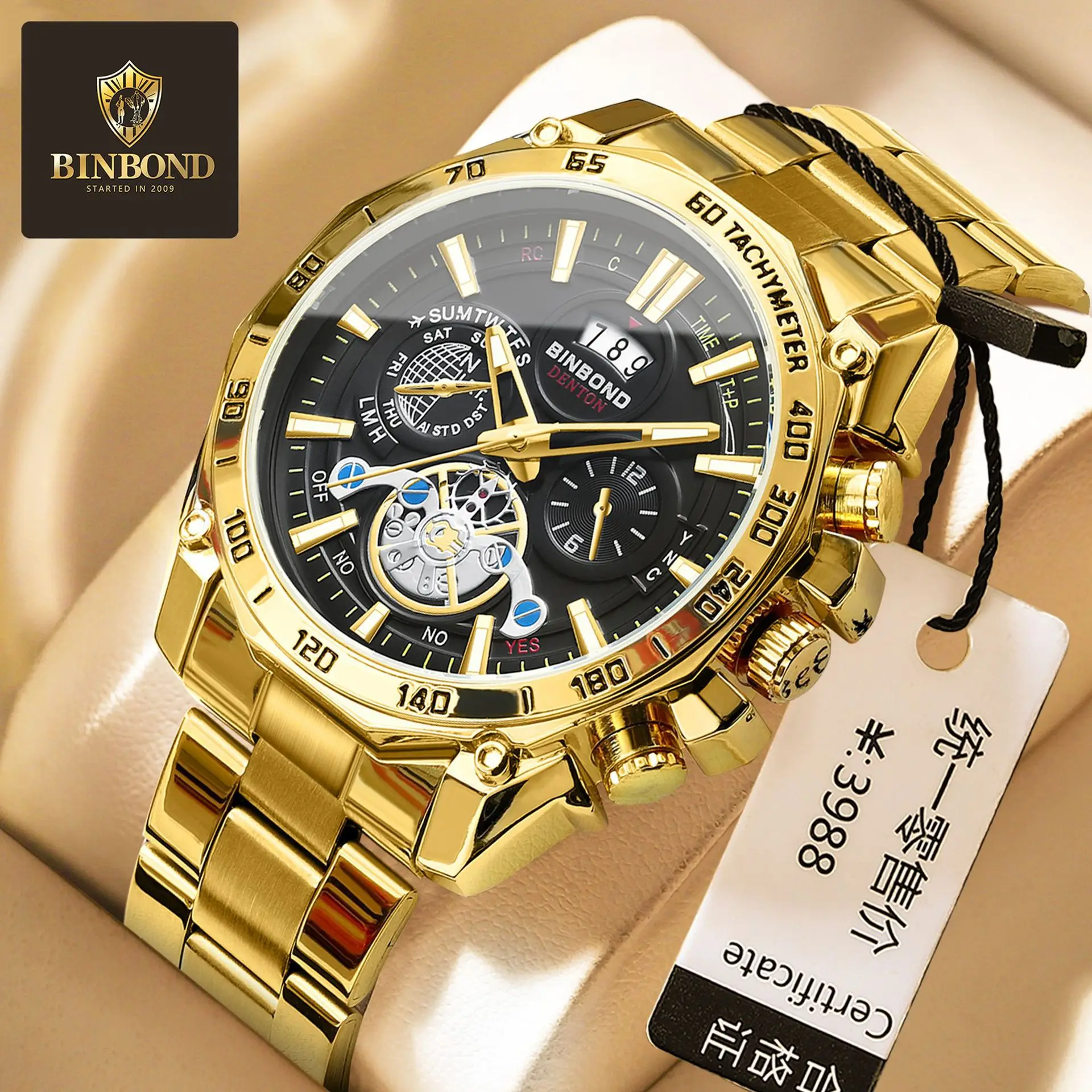 

Top Brand Watch Men Sports Night Light Trend Student Watch Steel Belt Male Tourbillon Three Eye Six Pin Decorative Wristwatches