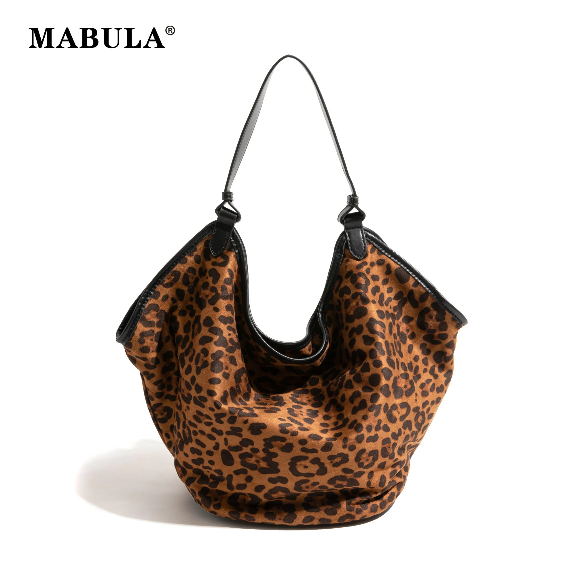 

MABULA Leopard Print Large Capacity Bucket Bags For Women Luxury Designer Handbag Dumpling Bucket Bag Niche Shoulder Tote Bag