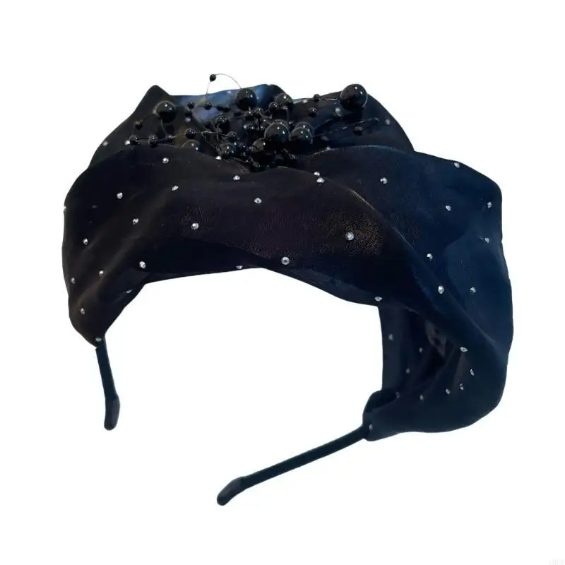 

Black Muslin Headbands with Rhinestones Sophisticated Evening Hair Hoop