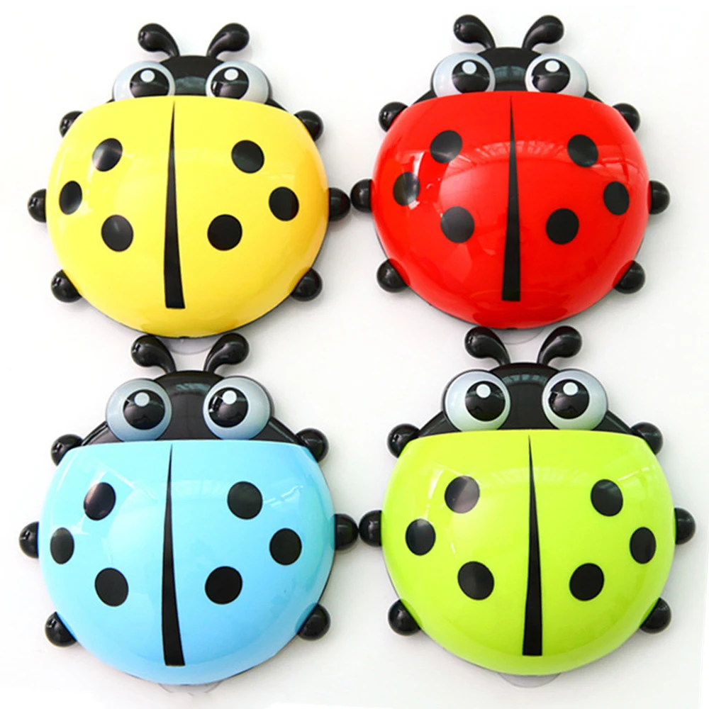 2PCS Ladybug Animal Insect Toothbrush Holder Cartoon Toothbrush Toothpaste Wall Suction Holder Rack Bathroom Container Organizer