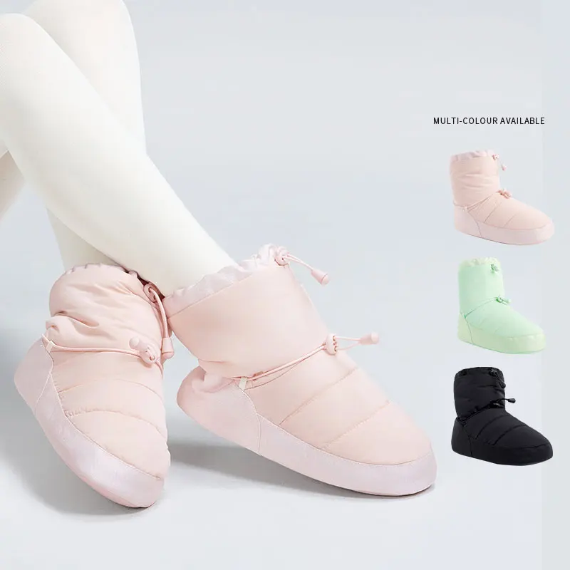 Warme Ballettstiefel für Damen mit Schnalle, rutschfeste Stiefel für den Innenbereich, niedrige Stiefel, Aufwärm-Trainingsschuhe, Winter-Ballerina-Booties