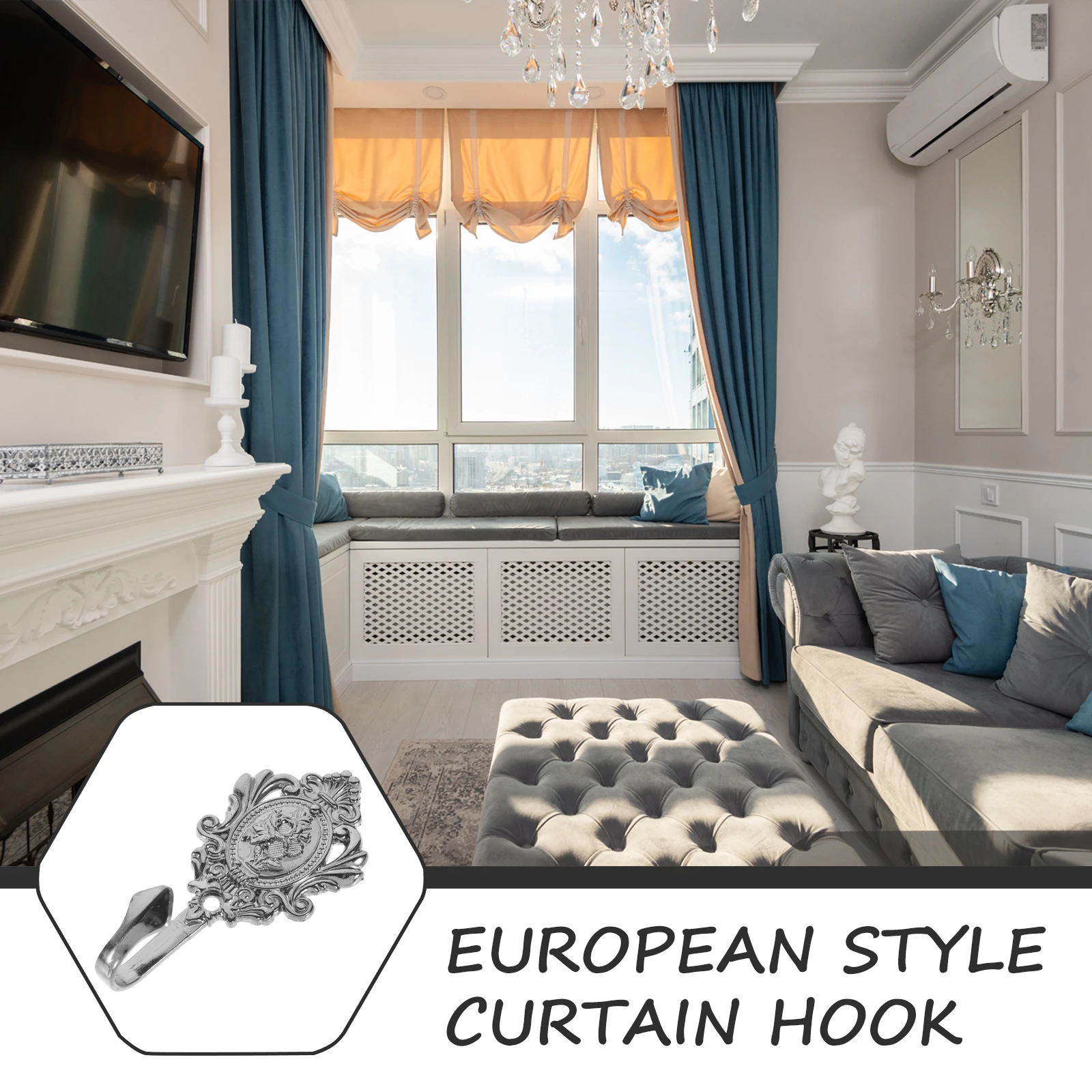 

2Pcs Zinc Alloy Rose Pattern Curtain Tieback Holdback Hooks Vintage Drapery Silver Easy Install Matching Screws