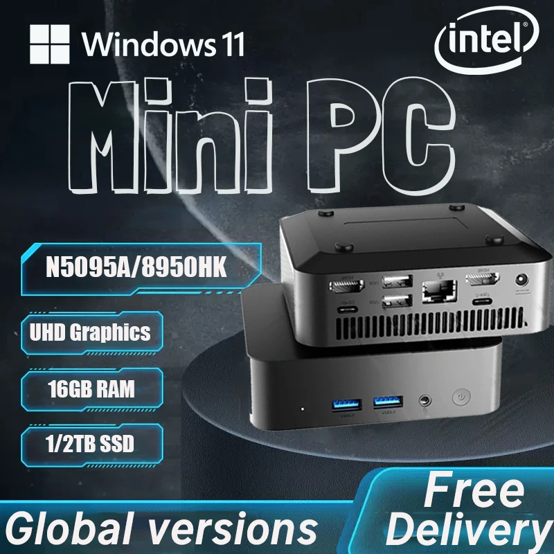

Intel Core N5095A/i9- 8950HK Gaming Mini PC Windows 11 Pro 16GB DDR4 1TB 2TB M.2 SSD UHD Graphics 1000Mbps Ethernet Mini PC