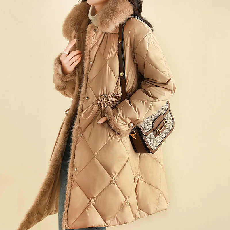 2023 Winter New Women Down Jacket with Thickened Loose Fashionable White Duck Down Jacket Medium Length Women Snow Wear Overcoat