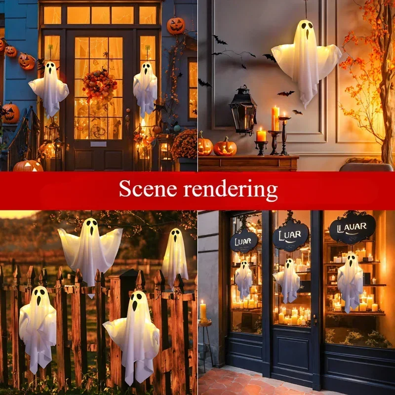 Halloween Party LED Glow Ghost Home Indoor Outdoor Decoration Supplies 2024 Haunted House Bar Hanging Horror Props with Lights