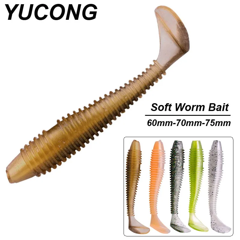 YUCONG 10PCS Soft Worm Baits 6cm-7cm-7.5cm Silicone Fishing Lures Rubber Swimbaits Jigging Wobblers Pike lurre pesca accessori