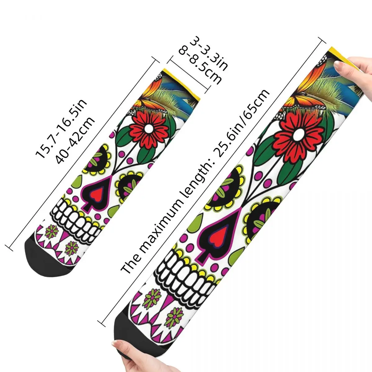 Vintage Day Of The Dead Air Sugar Skull Poster Men's Socks Sugar Skull Unisex Harajuku Pattern Printed Crazy Crew Sock Gift