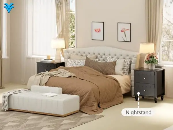 حامل ليلي حديث باللون الرمادي والأبيض والأسود مقاس 23.6 بوصة، طاولات بجانب السرير لغرفة النوم من MDF، منضدة خشبية فاخرة