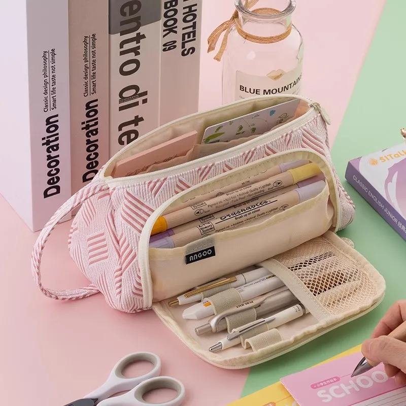 

Concave Convex Texture Pencil Case Fashion Korean Version Pink Large Capacity Pen Pouch Desk Storage Bag INS Gift Box Student Ba