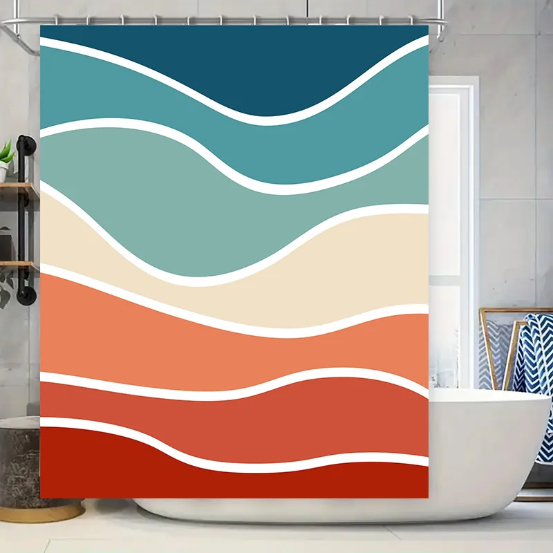 

Современный декор для ванной комнаты: набор занавесок для душа с волнистым узором в мягких пастельных цветах для ванны