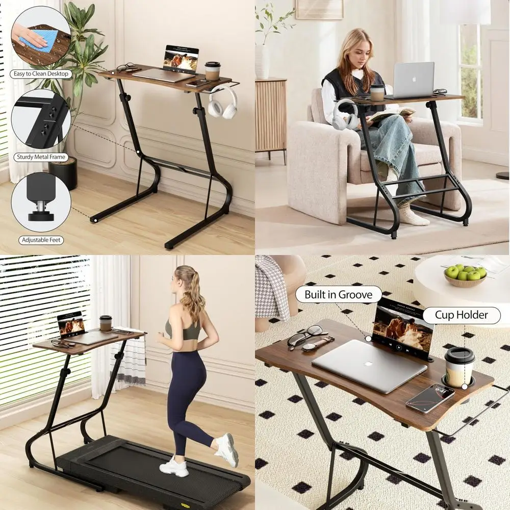 

Vintage Brown Laptop Desk with Adjustable Height for Walking Treadmills, Cycling, and Office Use