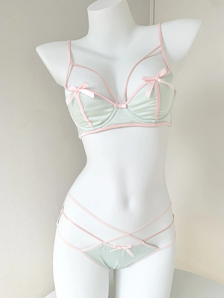 MOYISU Pure Girls Lingerie New Color Ding Sexy Bra Underwear Set Girl Underwire Thin Hollow Bow Pure Desire Bra Woman