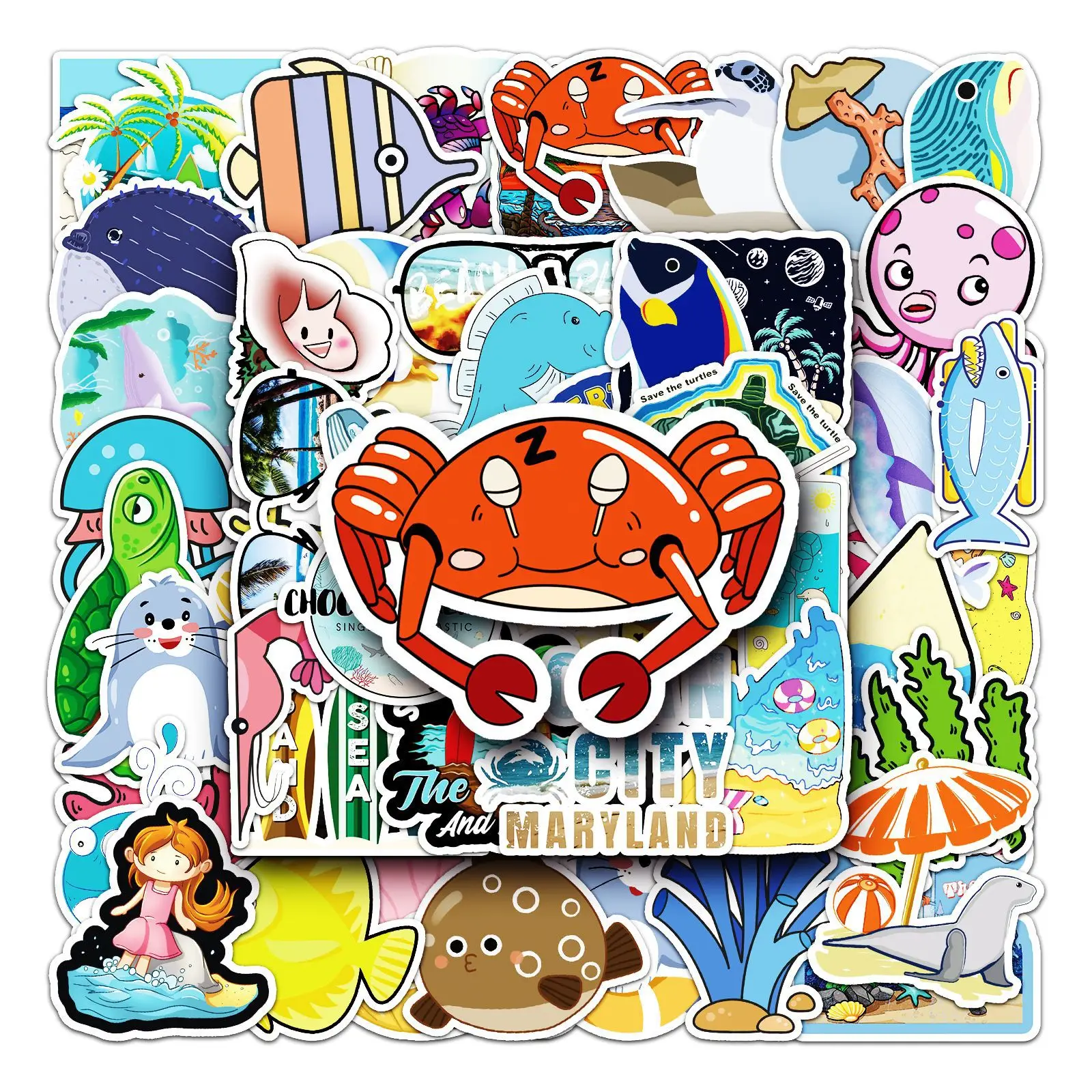 50Pcs Marine Animal Series Graffiti Stickers Suitable for Laptop Helmets Desktop Decoration DIY Stickers Toys Wholesale