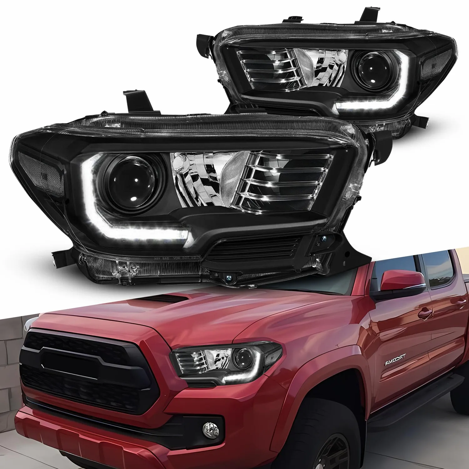 Reflektor LED do stylizacji samochodu do Toyoty Tacoma 2016-2022 z fabrycznymi reflektorami halogenowymi LED DRL