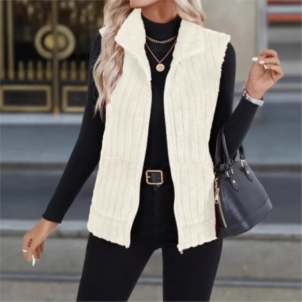 2026 New Autumn Winter Casual Warm Vest Coat Fashion Zipper Simple Solid Color Women's Office Vest Jacket Tops Female Clothing