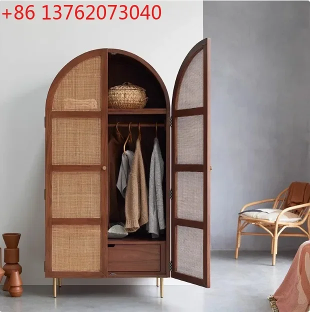 Wabi Sandy Wind Solid Wood Rattan Wardrobe Bedroom Home Storage Locker