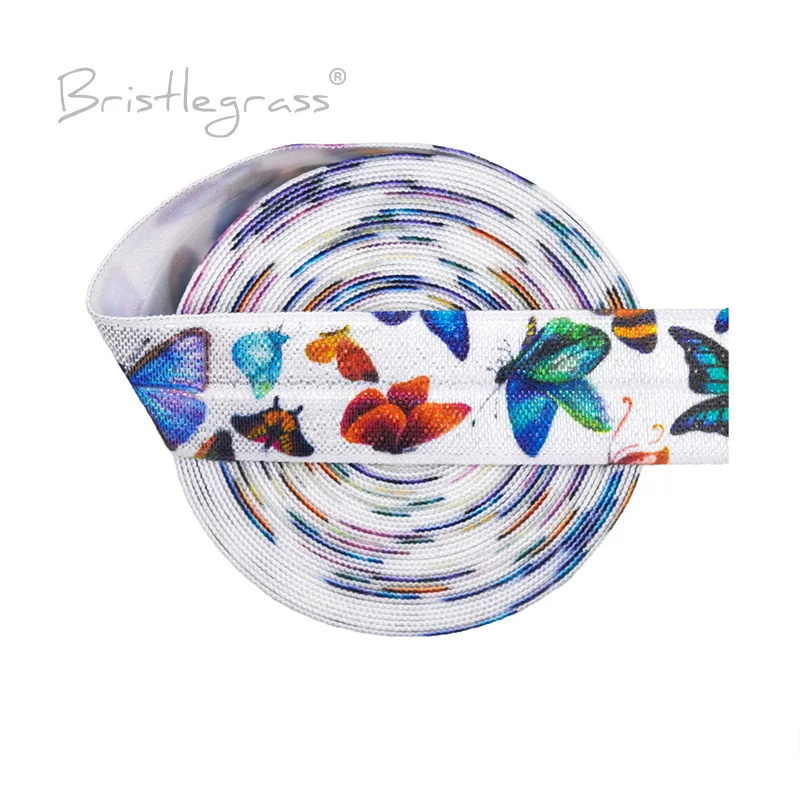 

BRISTLEGRASS 2 5 Yard 3/4" 20mm Butterfly Print Foldover Elastic FOE Spandex Satin Band Hair Tie Headband Dress Tutu Sewing Trim